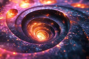 Wall Mural - Abstract Spiral Galaxy in Vibrant Neon Colors with Glowing Cosmic Particles