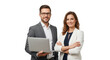 © Aklima - Professional business team with laptop smiling and posing in the office showing teamwork and success isolated on transparent background