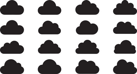 Fluffy clouds silhouettes. Vector set of clouds shapes. Collection of various forms and contours. Design elements for the weather forecast, web interface or cloud storage applications
