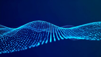Abstract blue particle wave on a dark blue background, flowing and dynamic pattern
