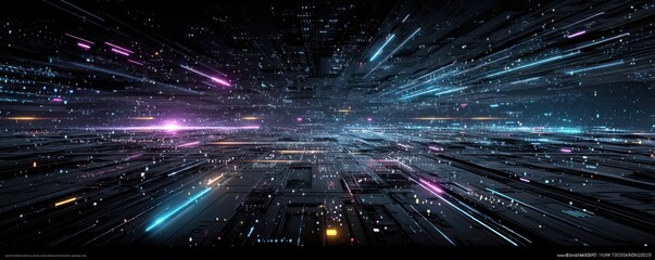 Wall Mural - futuristic abstract space with glowing purple and blue streaks