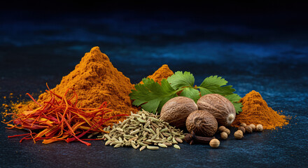 Colorful spice display for culinary use
