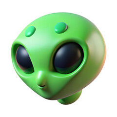 Wall Mural - 3d green alien head with large eyes isolated on transparent background