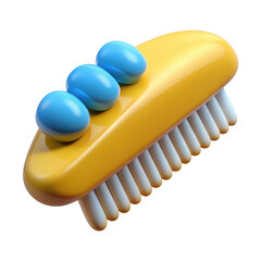 Wall Mural - 3d yellow scrub brush with blue bubbles isolated on transparent background