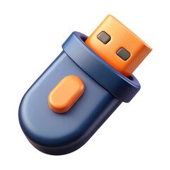 Wall Mural - 3d usb flash drive with orange accent isolated on transparent background
