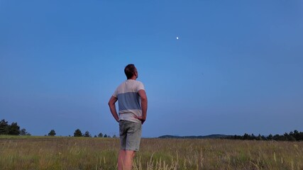 Wall Mural - amateur astronomer watching stars, moon, planets and other celestial objects from a field in nature.