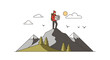 © Fikri - Mountaineer Reaching Summit Examining Map With Nature Minimalist Landscape