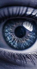 Wall Mural - close-up of human eye iris, detailed texture, binary code surrounding it, symbolizing digital identi