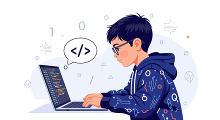 Young Coder Immersed In Programming On Laptop Developing Innovative Software