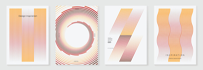 Wall Mural - Abstract line wave gradient poster on white background vector set. Cover template with red and orange wavy line different. Modern Design for wall art, flyers, brochures, covers and web banners. 