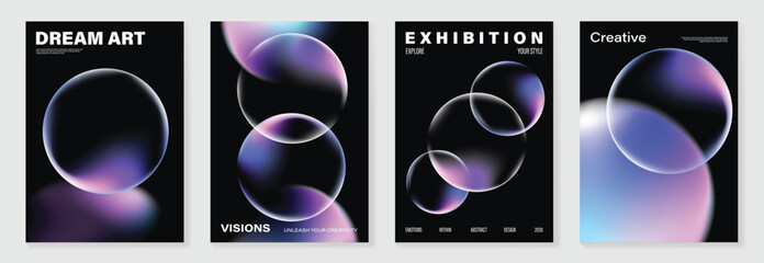 Canvas Print - modern gradient poster on dark background vector set. cover template with vibrant bubble different. 