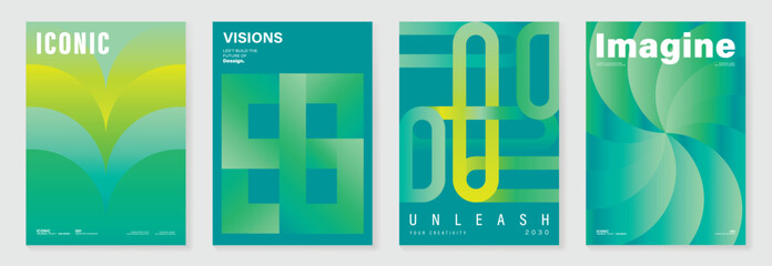 Canvas Print - modern gradient poster on green background vector set. cover template with green and yellow geometri