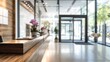 © Marewa - Modern lobby reception desk, blurred city view