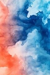 Wall Mural - beautiful abstract watercolor background in coral and light blue with flowing textures and patterns