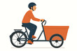 © Jonas - Man riding modern cargo bike outside. Male cyclist with helmet on electric cargo tricycle, eco-friendly urban transportation, delivery or commuting concept. Flat vector illustration, isolated on white