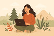 © Clara - Woman remote working outdoors with laptop in nature, freelance work from anywhere concept, lifestyle balance, digital nomad, peaceful outdoor workspace, serene mountains and greenery