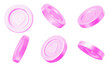 © Игорь Жуков - 3d set of pink coins with heart, different angles. Stock vector illustration on isolated background.