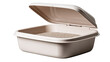 © Boman - Light beige plastic cat litter box with open lid.  Small, round litter particles fill the box