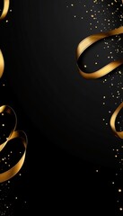 Canvas Print - elegant stock image of flowing golden ribbons on a striking black background for stylish decor
