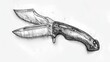 © Ria - Detailed grayscale pencil sketch of a folding knife