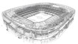 © Ria - Architectural blueprint of a stadium.  Detailed, wireframe rendering of a large sports stadium's structural framework, seen from above.