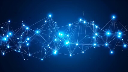 Canvas Print - glowing nodes connected by faint lines on a deep blue background create a network effect