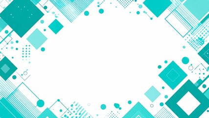 Wall Mural - Abstract background with geometric turquoise shapes and dotted patterns on a white surface