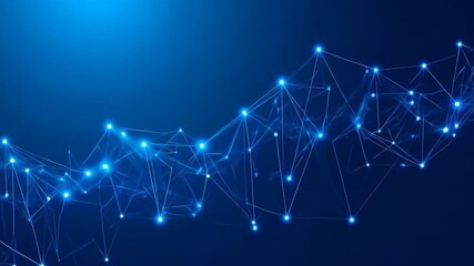 Canvas Print - abstract blue network with glowing nodes and lines against a dark blue background
