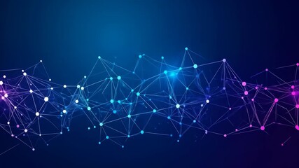 Wall Mural - abstract network of connected dots with blue and purple hues on dark backdrop