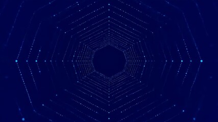 Canvas Print - a dark blue background with a receding geometric pattern formed from dots and lines