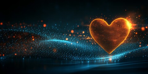 Canvas Print - electronic digital networking represents connectivity with futuristic abstract heart shape visual