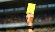 © Digistock - Referee holding up yellow card during soccer match in stadium warning player