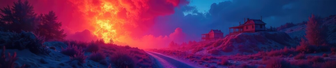 Wall Mural - Intense infrared glow emanating from an unknown source, heat haze distorts the surrounding environment Anomalies and unexplained thermal energy are suggested , distortion, otherworldly