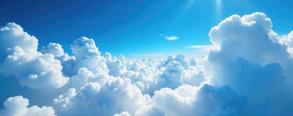 Wall Mural - Timelapse of fluffy white clouds streaming across a vibrant blue sky, creating a mesmerizing celestial river Perfect for weather, nature, and travel themes , formation, motion