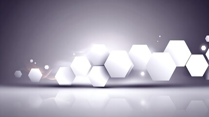 Wall Mural - a futuristic abstract composition with glowing white hexagons and soft light effects on a purple-gra