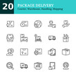 © sahila - Package Delivery Outline Icon Sheet Design Vector - package handling, shipping logistics, global delivery, tracking, fragile goods, return processes, courier service, warehouse storage