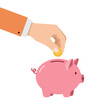 © mrvect02 - Hand Putting a Coin into a Pink Piggy Bank