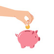 © mrvect02 - Hand Inserting a Coin into a Pink Piggy Bank