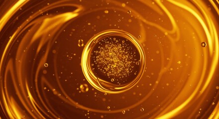 Wall Mural - Golden Fluid Dynamics with Bubbles Creating a Vibrant Abstract Background for Creative Designs