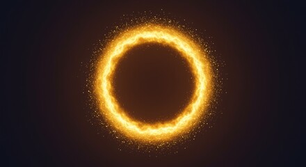 Wall Mural - Orange glowing circular ring of fire with sparkling particles on a dark background