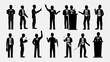 © Abeeha - Silhouette illustrations of speakers and presenters in various poses at a conference or seminar event | editable eps vectors