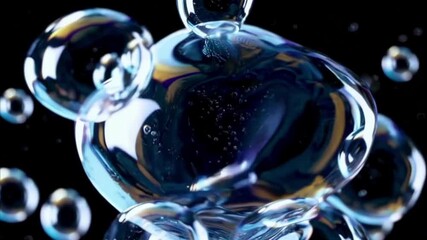 Wall Mural - Blue floating bubbles seamless 3d loop animation motion  
