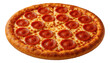© OMD - Classic pepperoni pizza with melted cheese and a golden-brown crust, topped with evenly spaced pepperoni slices on transparent background.