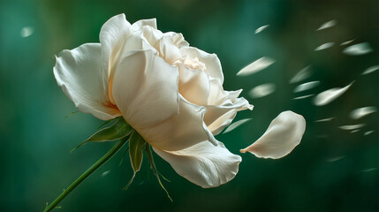 Wall Mural - White rose with falling petals