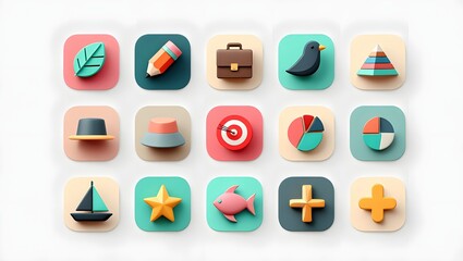 Cute app icon pack ui design elements for mobile and web development vector illustration