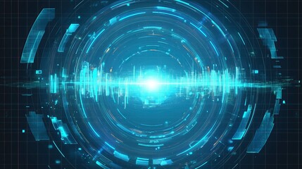 Blue Tech Sound Wave Icon with Glow Effect: HD Vector Graphic for Mobile Screensaver, Transparent Background with Light Gray Circles