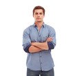 © Elena - confident man stands with arms crossed isolated on white background