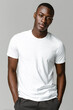 © Designer's Stockroom - A beautiful male model wearing a tight small size white t-shirt. A product shot for fashion and apparel. best use for mockup