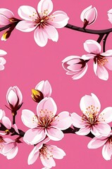 Wall Mural - Cherry Blossoms on pink background cartoonish seamless pattern