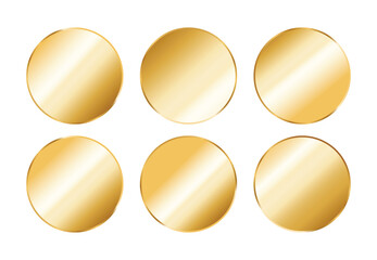 Gold Round Stickers Set Isolated on White